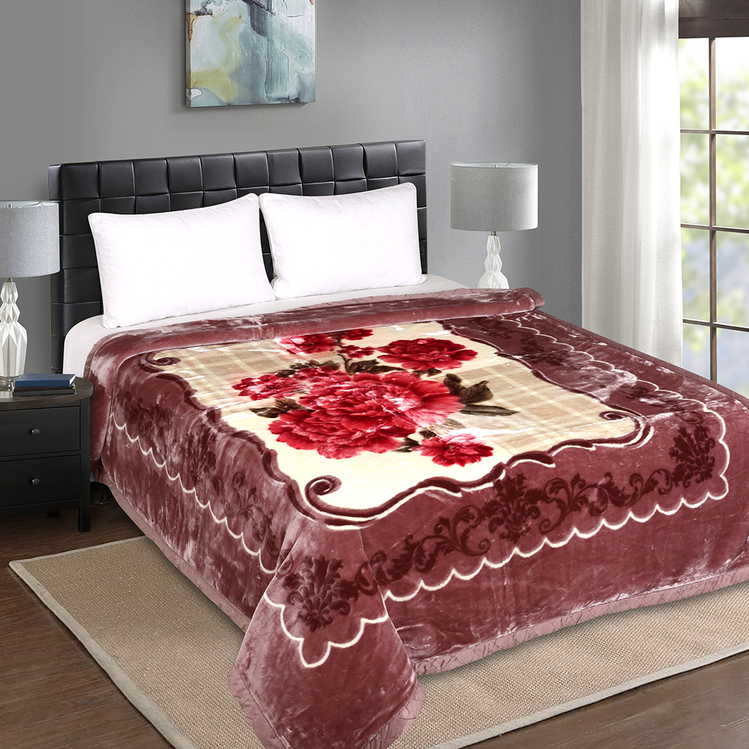 ANDREW WINTER DOUBLE BED DOUBLE LAYERED BLANKET ROSY BROWN