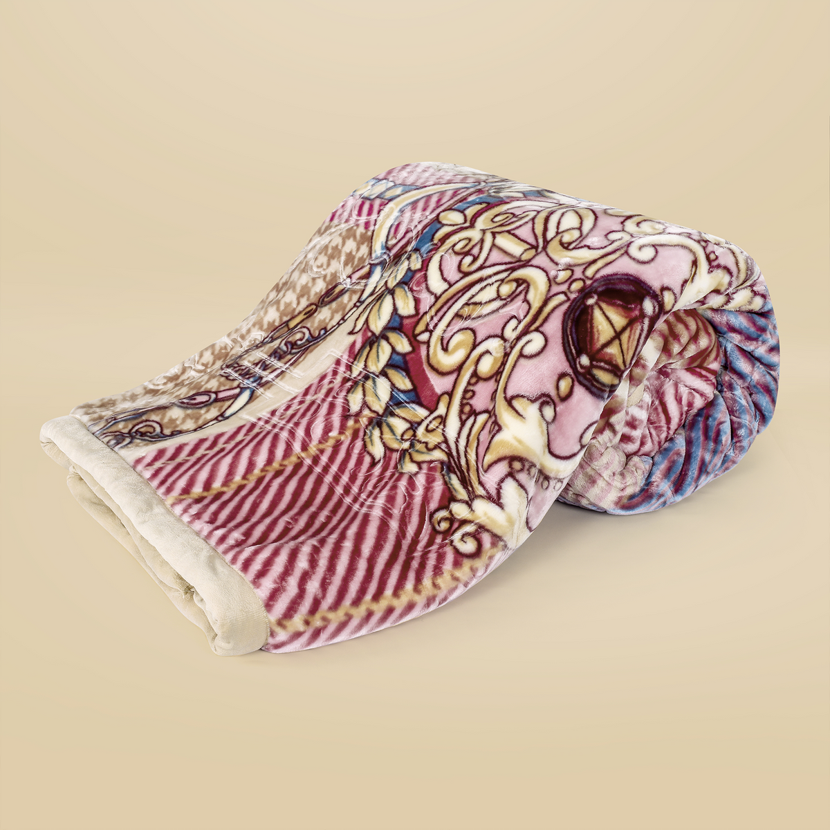 YETI WINTER DOUBLE BED DOUBLE LAYERED BLANKET LIGHT GREY AND BROWN Signature Home Official