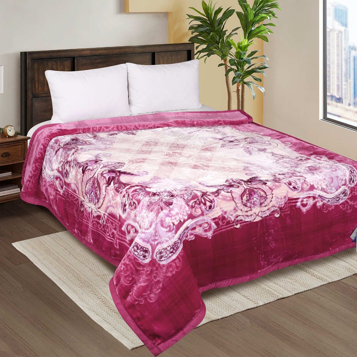 YETI WINTER DOUBLE BED DOUBLE LAYERED BLANKET DEEP PINK